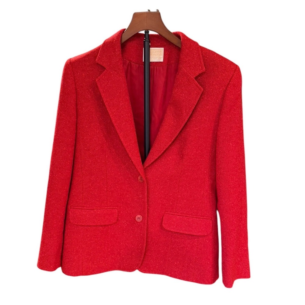Vtg Pendleton Red Virgin Wool Blazer Jacket Womens Two Button USA Textured 10
